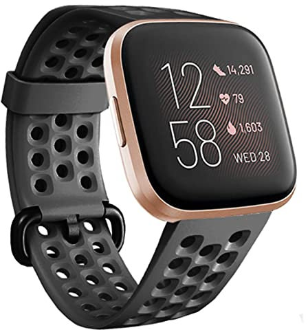 honecumi Armband Kompatibel mit Fitbit Versa 2/Versa Smart Watch Ersatz Armbänder Band für Damen Herren, Versa 2 Silikon Strap Buntes Klassisch Verstellbares Sport Band Zubehör - Groß,Schwarz