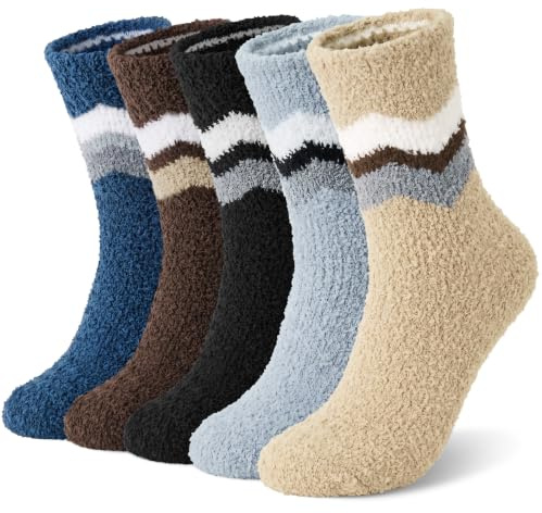 Kuschelsocken Herren Fleece Flauschige Thermosocken 5 Paar 42–46 | Warm Winter Hoch elastische dicke Socken für Zuhause und das Bett Geschenke für Männer Weihnachten