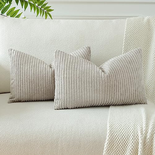 JOTOM 2er Set Cord Kissenbezüge Kissenhülle Dekorative Zierkissen Sofakissen Couchkissen Dekokissen Kissenbezug Deko Kissenhülle für Sofa Wohnzimmer 40x60cm Hellgrau