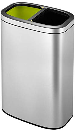 PROREGAL Rechteckiger Abfalleimer aus gebürstetem Edelstahl mit offener Einwurföffnung | 20+20 Liter, HxBxT 63x22,5x42cm | Silber