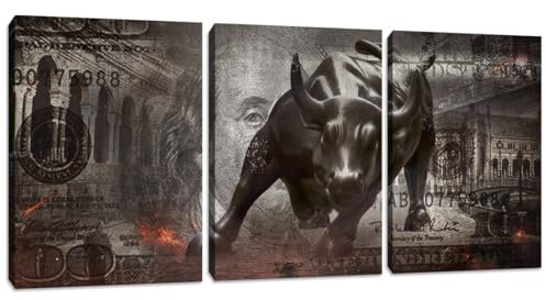3 Stück Wall Street Charging Bull Abstrakte Wandkunst Motivierende Wandkunst Leinwand Büro Dekor Inspirierende Unternehmer Zitate Bild Poster Gerahmte Kunst Gemälde Heimdekoration – 121,9 cm B x 61 cm