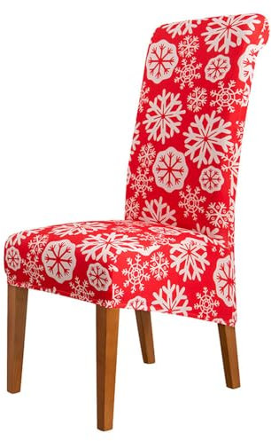Highdi Stuhlhussen 1/2/4/6er Set Spannbezug Stuhlbezüge, Rote Weihnachten Universal Waschbar Stuhlbezug Elastisch Hussen, Stretch Stuhlüberzug für Esszimmer Hotel Party (6 Stück,weiße Schneeflocken)