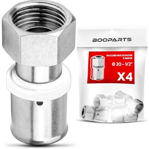BOOPARTS - 4 pezzi - raccordo multistrato 20 - F1/2 (15/21) dado girevole a crimpare contorno TH - accoppiamento multistrato dado girevole dritto femmina - raccordo idraulico per tubo multistrato 20