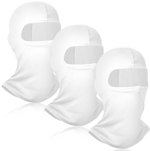 QESSUVNC 3 Stück Sturmhaube Weiß, Skimaske, Sturmmaske Weiß, Winddicht Balaclava Mask, Fahrrad Maske für Herren und Damen ,Schweiß Sturm Haube für Ski, Motorräder, Klettern, Reiten