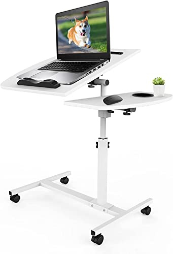 PIPIPOXER laptoptisch Höhenverstellbarer 61-95cm Schreibtisch Computertisch mit 40x40cm Tischplatte+40x20cm Mausablage und 4 drehbare 360°Räder für Computer,Laptop,Schlafzimmer,Büro,Bett,Sofa Weiß