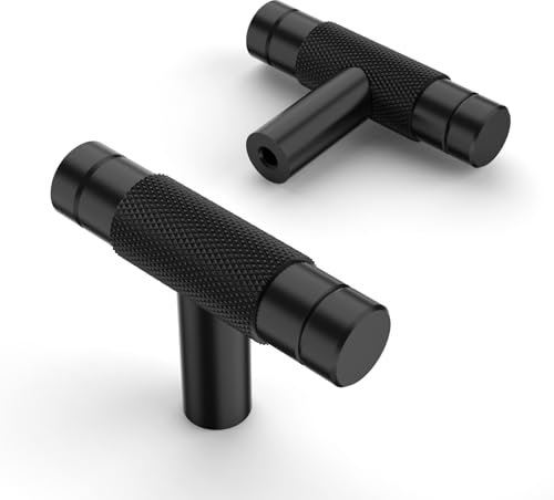 Amerdeco 10 Stück T-Bar Möbelknöpfe Schwarz Schrankknöpfe & Schubladenknöpfe für Schränke, Türen & Kommoden