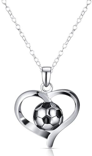 Patelai Fußball Charm Halskette Gravierte Kette mit Fußball Anhänger Strass Halskette für Fußballfans Sportler Frauen Männer Mädchen Jungen Unisex Schmuck Geschenk (Silber, Herz mit Fußball)