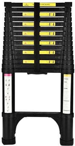 HBTower Telescopic Ladder with Non-Slip Feet, 4.7M/15.4FT Thickened High-Strength Aluminum Extendable ladders, Adjustable Height Collapsible Ladder for Caravans lofts, outdoors and Interiors,Black