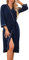 Wikoan Bademantel Damen Leicht Unisex Bademantel Kimono V-Ausschnitt Reisebademantel Leicht Loungwear für Weich Spa Haus Pool Bademäntel Marineblau L