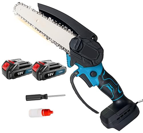 6 Zoll Mini Kettensäge, Ersatz für Makita 18V Akku, Elektro Kettensäge Handkettensäge, mit 2 Akku 3000mAh, 18V Akku Kettensäge, für Gartenbäumen Astschere Holzschneiden