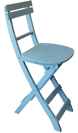 Holz Klappbarer Barhocker, 59.5cm Lässiger Hoch Stuhl mit Rückenlehne, Erwachsene Tragbare Counter Höhe Stuhl für Küche, Büro, Garten(Blau)