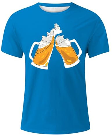 Oktoberfest Herrenhemd, modisches Sommer-Oberteil mit Rundhalsausschnitt kurzen Ärmeln, atmungsaktiv, bequeme Kleidung, Happy Beer Day-Aufdruck Herrn Kleidung Oktoberfest Herren T-Shirt (Blue, L)