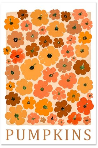 Moderne Herbst-Wandkunst, Kürbis, Leinwand-Kunst, 70er-Jahre-Stil, Herbst-Wandkunst, Vintage-Kürbis-Poster, Druck für Herbstdekoration (20,3 x 30,5 cm, ungerahmt)
