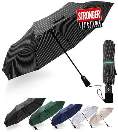 Chakipee Paraguas Plegable Antiviento Hombres - Paraguas Patrón de Rayas Resistente al Viento Automático Portátil Compacto de Viaje, Revestimiento de Tela 210T