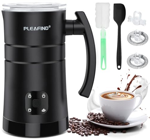 Milk Frother,Pleafind 350ML/11.84OZ Milk Foamer and Milk Steamer, 4-in-1 Electric Milk Warm and Cold Foam Maker for Coffee, Latte, Cappuccino, Hot coca, Creamy Foam & Silent Operation
