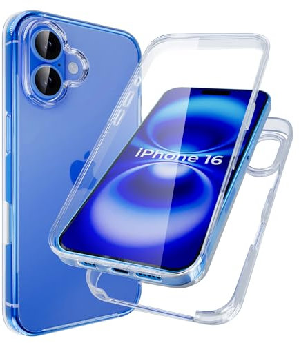 Clear Case For Apple iPhone 16 (2024) 360° Front And Back Protection Transparent Silicone Phone Cover 2 in 1 Case For iPhone 16 6.1'' (Clear)