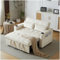 Sapgaks 2-Sitzer-Sofa mit Getränkehalter und Kissen, klappbares Schlafsofa mit Schlaffunktion, ausziehbares Sofa, 2-Sitzer, Neigungswinkel der Rückenlehne, ausziehbar, Samt, Beige