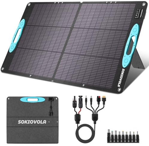 SOKIOVOLA Panneau solaire portable 100 W pour station d'alimentation, chargeur solaire portable et pliable NextGen 25 % haute conversion IP68 panneau solaire étanche pour camping en plein air RV