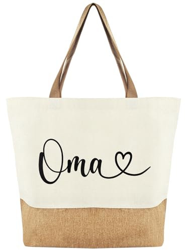 Tarklanda Jutebeutel Oma Shopper Bag Damen Stofftasche, Jute Baumwolltasche als Geburtstagsgeschenk, Großmutter Tragetasche Einkaufstasche Groß, Geschenk für Oma zum Geburtstag Muttertag Weihnachten