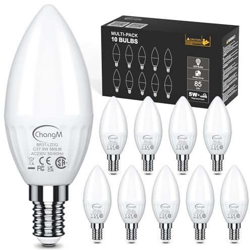 ChangM Ampoule LED E14, 5W (équivalent 50W) Ampoule de Bougie, Blanche Chaude 2700K, 560 lumens, Non Dimmable, lot de 10