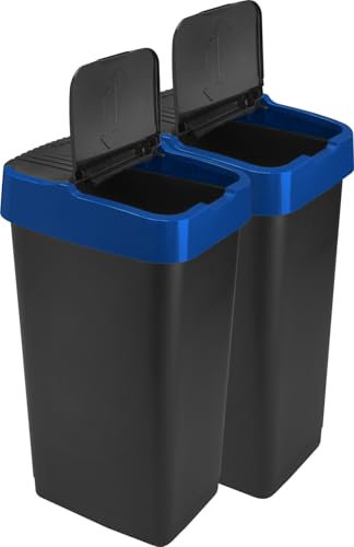 LAVV HOUSEWARES LTD Double Plastic Indoor Recycling Bin with Swing Lid Top Colour Coded (Blue, 2 x 60L)