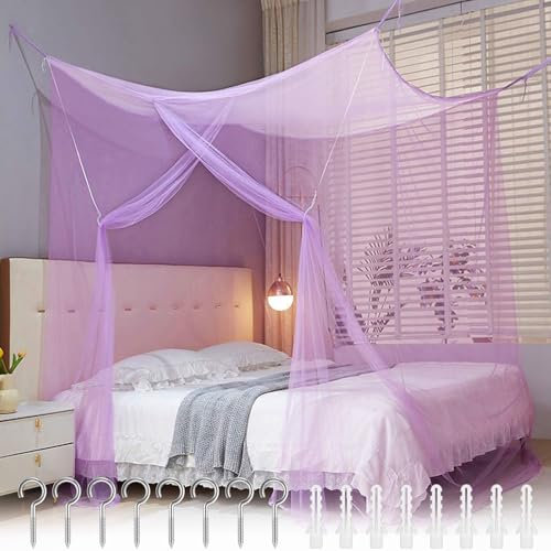 Moustiquaire Cabane en Polyester Ciel de Lit Suspendu Violet, Baldaquin Ouvertures Latérales, Décoration Extérieure Intérieure, 200x180x165cm