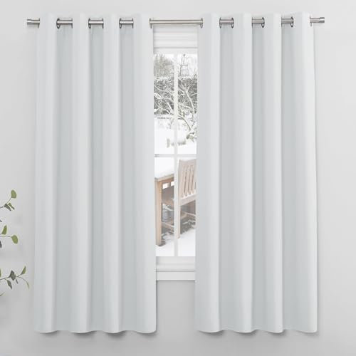 NINGBAI Gardinen Blickdicht Vorhänge 80 x 90 cm Isolierend Kälteschutz Sonnenschutz Gardine Vorhang mit Ösen/Hitze Ösenschal für Schlafzimmer, Weiß