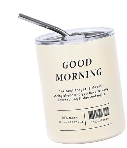 Americano - Bicchiere termico da 320 ml, a doppio strato, sottovuoto, con coperchio e manico in cannuccia, in acciaio inox, per uomini e donne