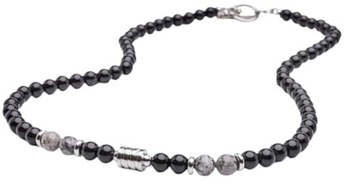 Halskette für Herren mit 6mm Kartenstein + Obsidian Perlen – Perlenkette Herren – Obsidian Kette Schmuck – Perlenkette & Halskette Herren Stilvoll – Kette Jungs & Mens Jewellery – Mit Samtbeutel