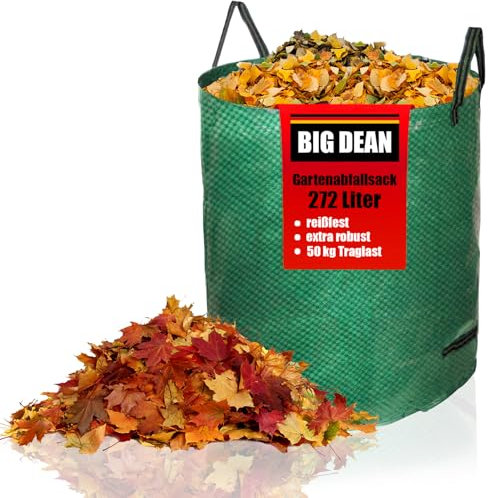 BigDean Gartensack 1X 272l Gartensack Laubsack Gartenabfallsack stabil - Gartensäcke für Gartenabfälle - Laubsäcke Rasenschnitt - Grünschnittsäcke faltbar, groß, robust aus Polypropylen-Gewebe 150GSM