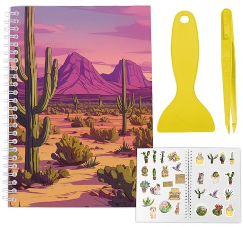 CRASPIRE Reusable Sticker Book Sticker Desert Cactus Collecting Book Album A5 Size 40 Sheets Reusable Sticker Organizer Storage Book Sticker Book with Tweezer and Spatula