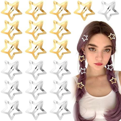Joez Wonderful 20 Pcs Star Hair Clips, 1.18/3cm Metal Snap Hair Clips, Cute Star Clips Hair Barrettes, Non-Slip Fashion Hair Accessories for Women (Gold, Silver)