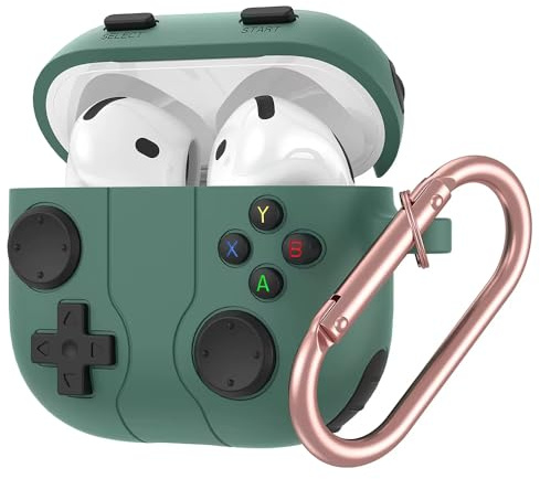 WOOGCSGO Custodia per AirPods 4, in silicone liquido, protezione completa a 360°, antipolvere e sporco, supporta la ricarica wireless, design con controller di gioco (verde)