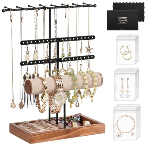 BBWELL Schmuckständer Schmuckhalter,Schmuck Organizers mit Ringbasis,Schmuckaufbewahrung mit 38 Löcher Ohrringhalter, KettenstäNder, für Ringe,Armbandhalter,UhrenstäNder,Ketten Aufbewahrung