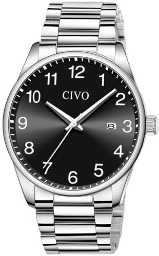 CIVO Uhren Herren Edelstahl Armbanduhr: Leicht Lesbare Uhr mit Datum - Analog Quarz Silber Herrenuhren