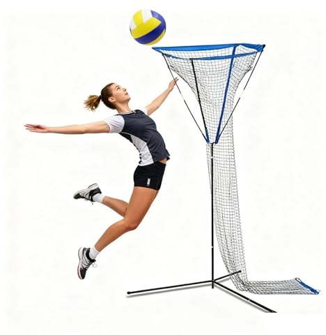 Volleyballnetz mit Ball, Volleyball-Zuspieler-Trainernetz mit Zielkorb, Aufschlag-Schmier-Verbesserung der Genauigkeit, Volleyball-Trainer for Zuspielen, Aufschlag und Schmettern(Blue)
