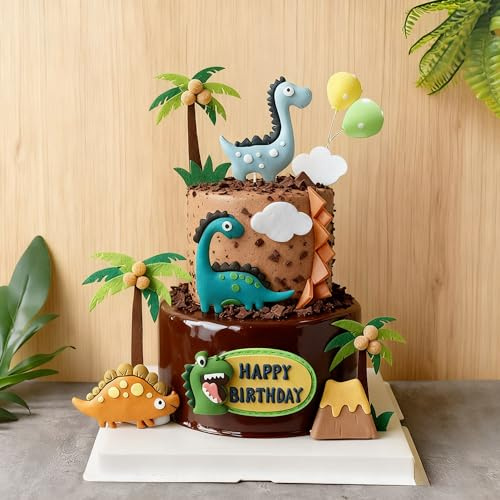 Dinosaur Cake Toppers Little Dinosaur Themed Cake Decorations | Dinosaur Cake Decor Little Dinosaur Cupcake Topper Dinosaur Themed Cake Supplies for Birthday Baby Shower Party