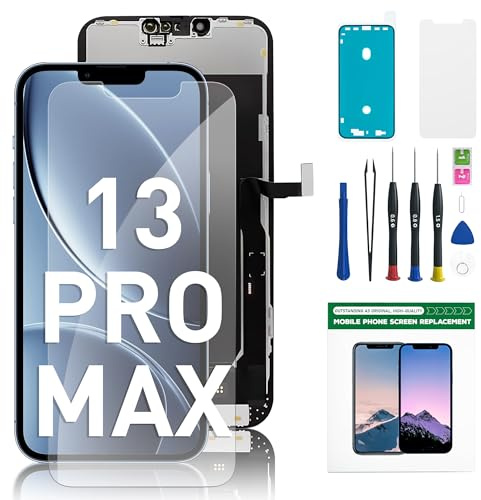 Hoonyer Set di Ricambio per Display, Schermo 3D Touch con Cornice e digitalizzatore, con Strumento di Riparazione, Adesivo Impermeabile e Protezione Schermo temperato (iPhone 13 Pro Max-6.7'')