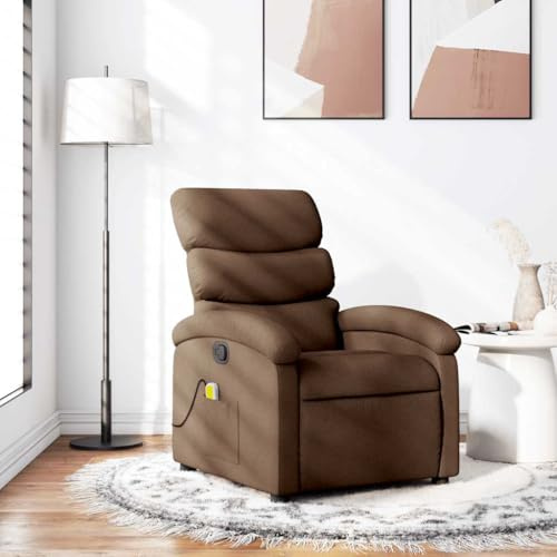 WEMYUFURN Massagesessel Braun Stoff mit manueller Liegefunktion und 6 Massagepunkten Vibrationsfunktion für Entspannung und Komfort