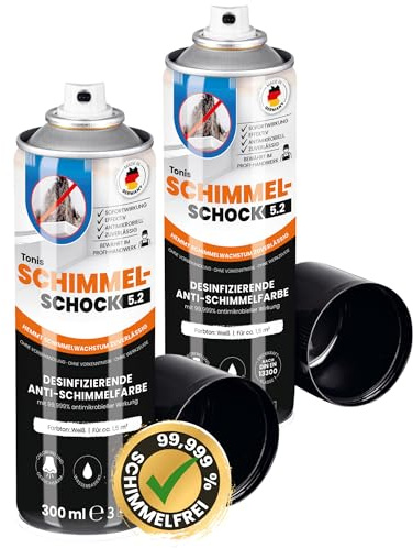 Tonis SCHIMMELSCHOCK 5.2 Anti-Schimmel-Farbe mit 99,999% antimikrobieller Wirkung 2er Set | Sprühfarbe für ca. 1,5 qm, wissenschaftlich nachgewiesene Sofortwirkung | Effektiv und zuverlässig