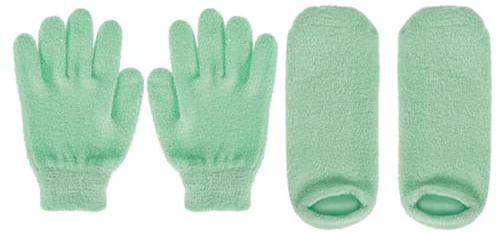 NUSITOU Guantes Exfoliantes Spa para Manos y Pies, 2 Pares Hidratantes Gel Natural, Talla Única, Color Verde, Funda Protectora para Cuidado y Blanqueamiento, Ideales para Hidratación