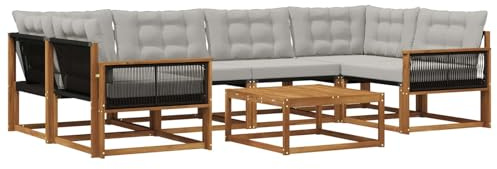 vidaXL Outdoor-Sofagarnitur mit Kissen 7 pcs Natürlich und Hellgrau, Garten, modernes Outdoor-Sofa, gemütliches Möbel, langlebige Lounge, perfekte Terrasse-Sitzgruppe