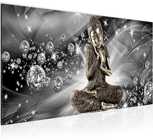 Runa Art Wandbild Buddha Feng Shui 1 Teilig 100 x 40 cm Modern Bild auf Vlies Leinwand Zen Wohnzimmer Schlafzimmer Schwarz Weiss 505412c