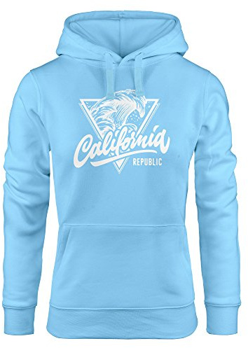 Neverless California Republic Kapuzen-Pullover Design Wave Surf Hoodie Damen hellblau S