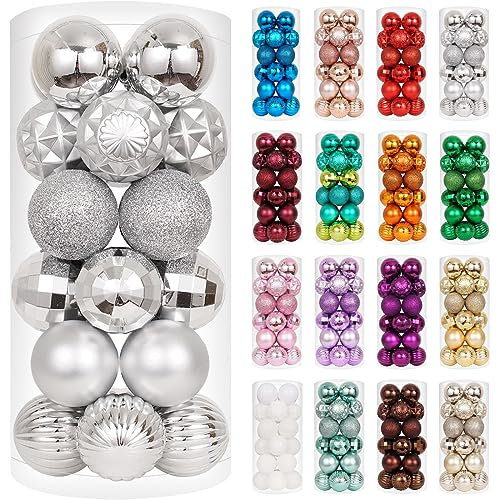 XmasExp 34 Karat Weihnachtskugel-Ornamente, bruchsicher, Weihnachtsschmuck-Set, Dekorationen für Weihnachtsbaumkugeln, 40 mm, Silber