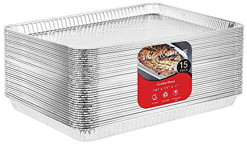Stock Your Home Aluminium-Pfannen – 15 Stück Einweg-Aluminiumfolien-Schalen – wiederverwendbare Antihaft-Backbleche – 40,6 x 27,9 cm