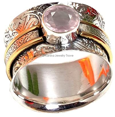 Rose Quartz Band Rings, 925 Sterling Silver Band Rings for Women, 925 Sterling Silver Wide Band Rings for Women, Gift Ring for Mother's Day Size 3