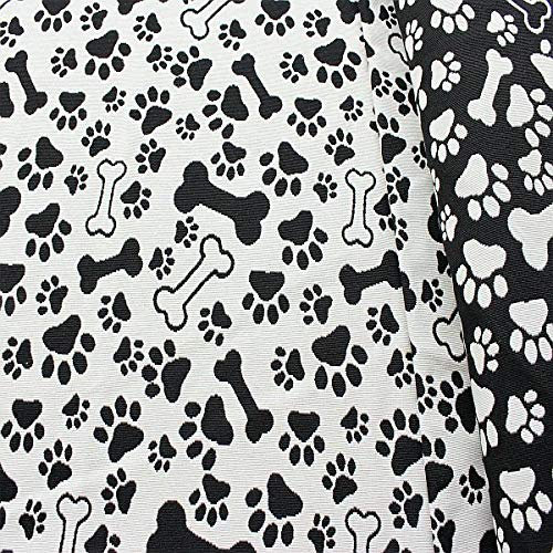 Jacquard Dekostoff Stoff Pfoten & Knochen Meterware Ecru-Schwarz