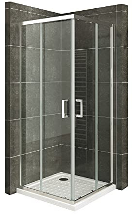 MOG Duschkabine mit Schiebetüren 90x90 cm Höhe: 185 cm Eckdusche mit Rollensystem aus 6mm ESG Glas DK77 - alle Grössen