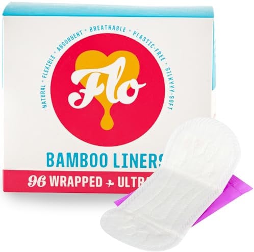 FLO Slipeinlagen aus Bio-Bambus für Damen, auslaufsicher, sehr saugfähig, schmal, einzeln verpackt, 96 Stück